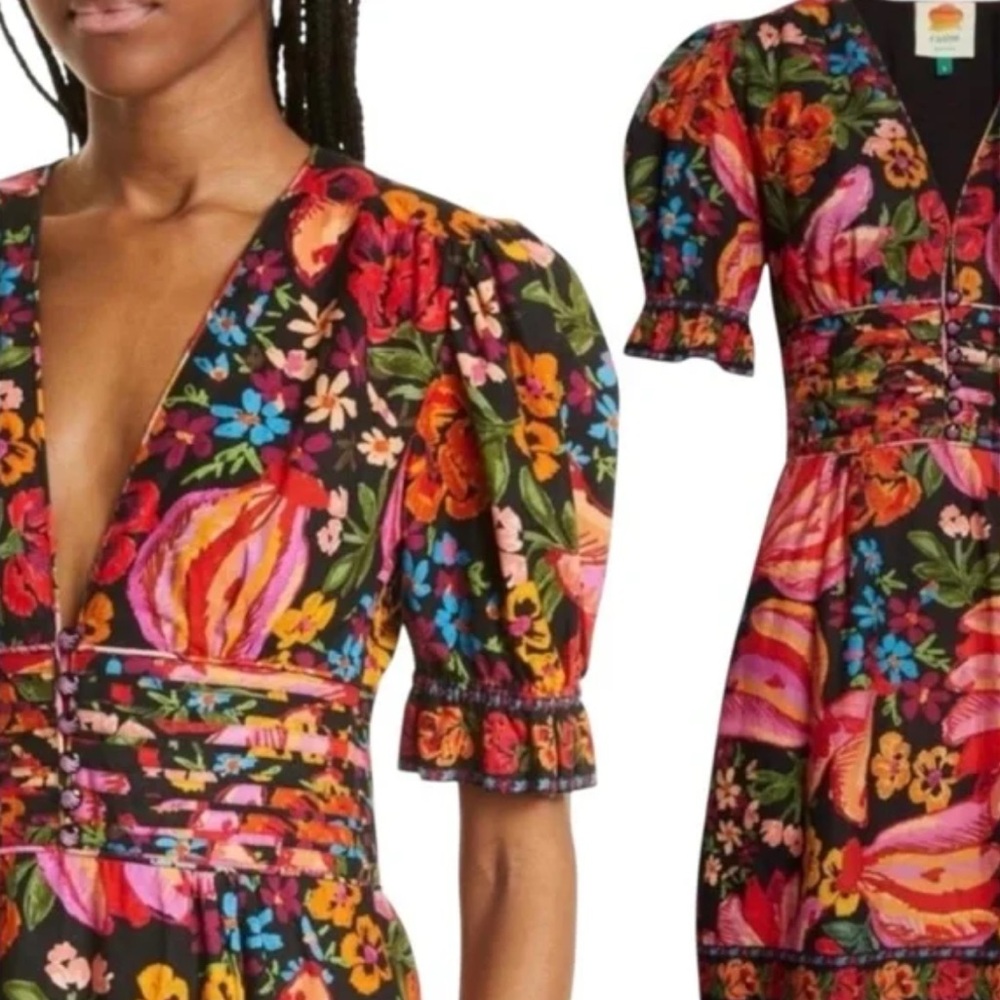 FARM RIO Black Spring Bananas Print Dress NEW Size XS NWOT - Picture 4 of 16